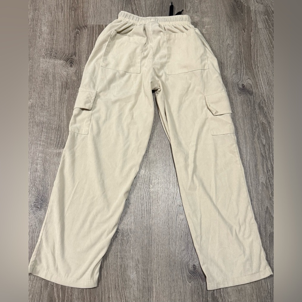 Huck Beige Corduroy Cargo Lounge Pants | Drawstring | Casual Utility Style - Picture 6 of 10